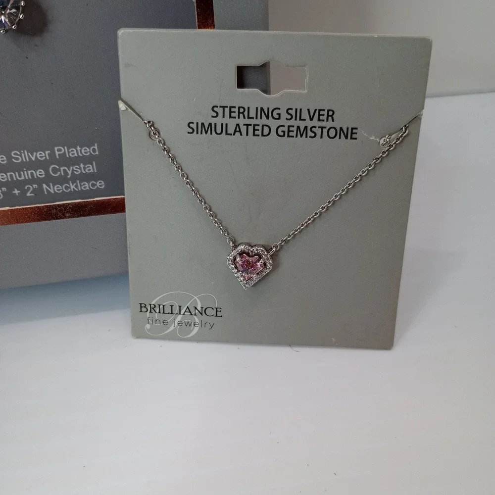Brilliance‎ Jewelry Set Sterling Silver Heart Necklace & Crystal Earrings New